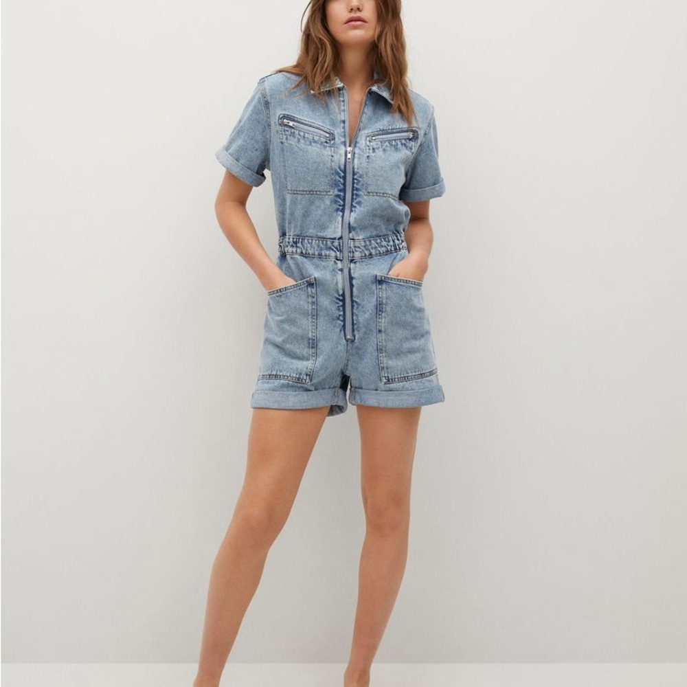 Mango Blue Denim Shortall/ Romper
